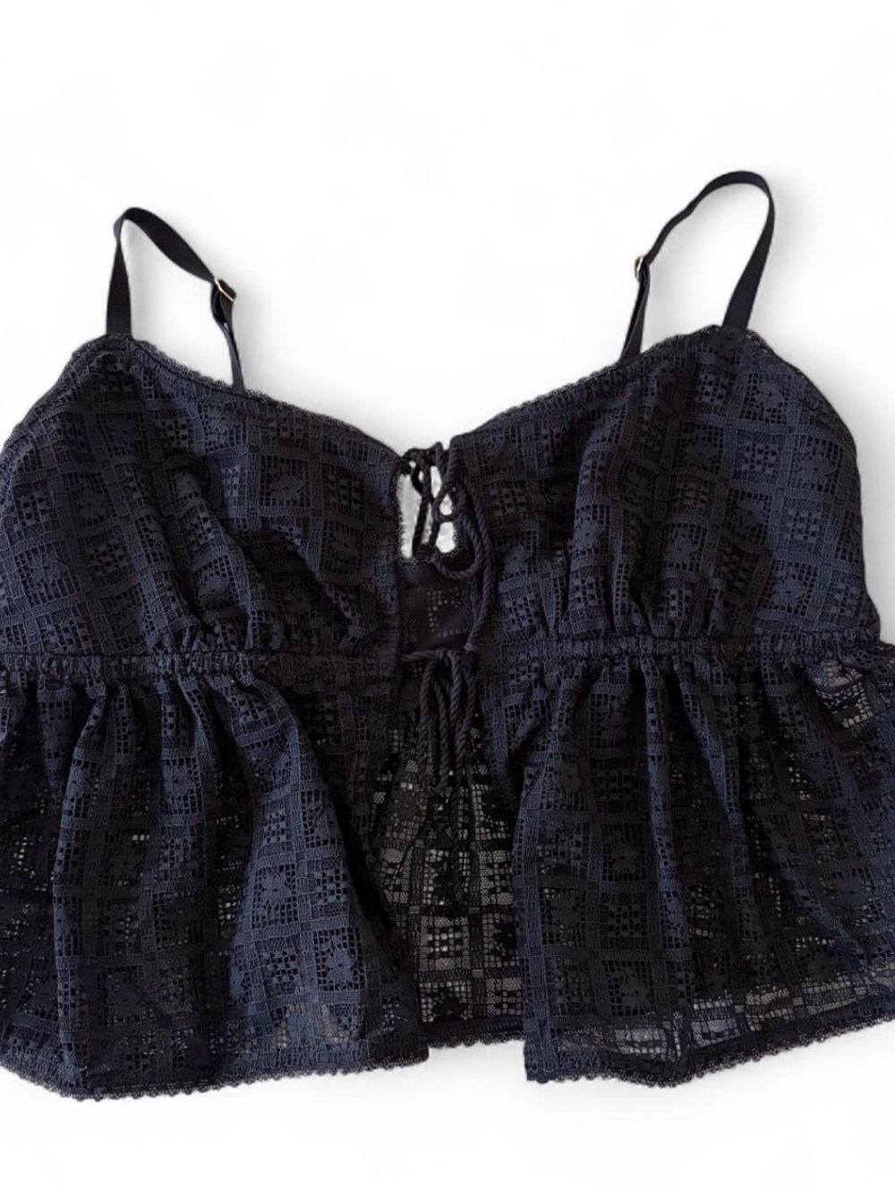 Aerie Black Lace Peplum Cami Top